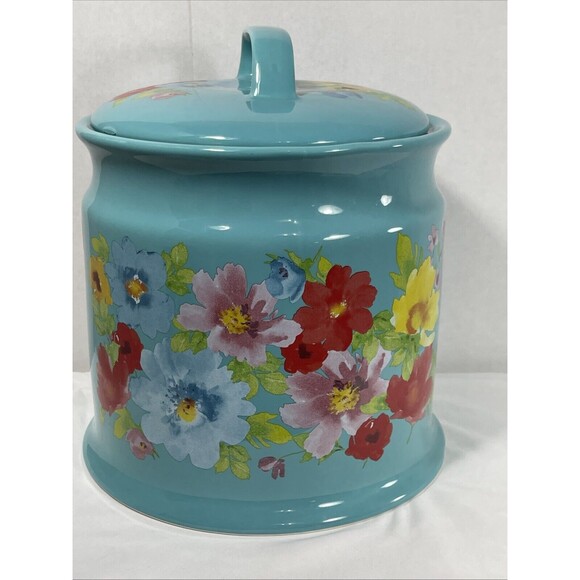 Pioneer Woman 9.5" Potato Keeper 2019 Breezy Blossoms Teal Large Great Condition - Picture 2 of 8